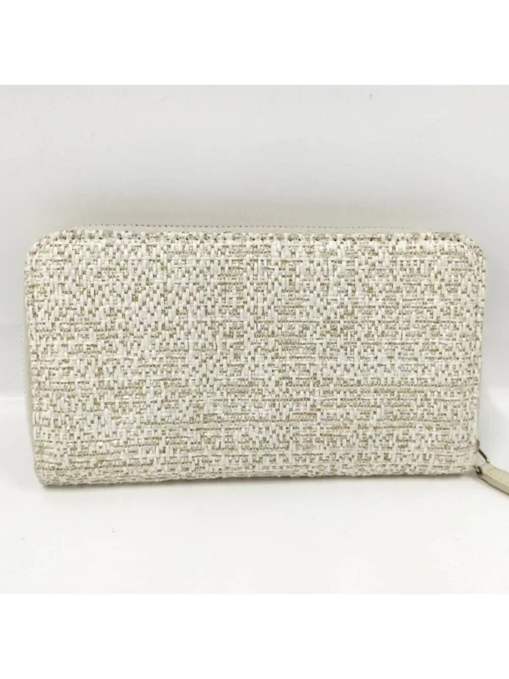 Chanel Round Fastener Wallet Deauville Tweed White 27 8 Digits
